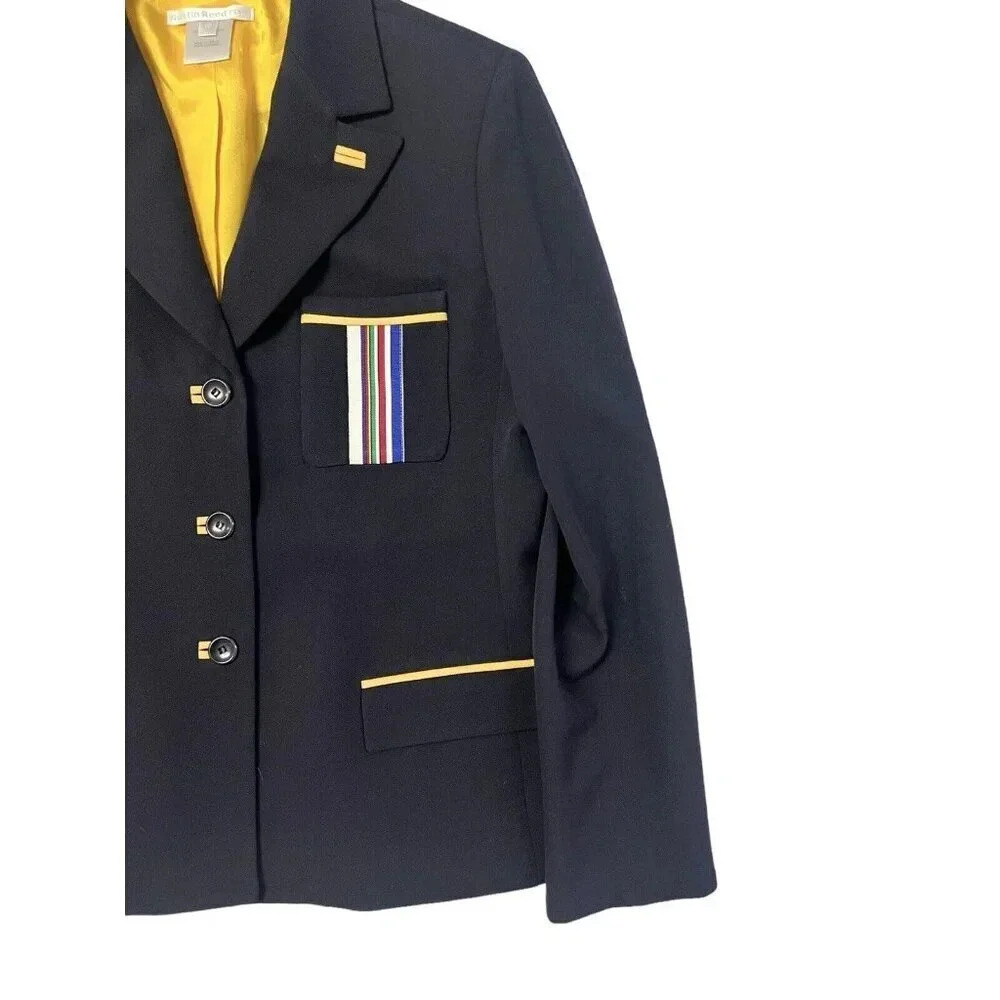 Austin Reed USA Womens 10 Petite Navy Wool Blazer Jacket Preppy Prep School Boy - Picture 2 of 16